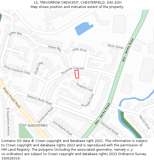 12, TREVORROW CRESCENT, CHESTERFIELD, S40 2GH: Location map and indicative extent of plot