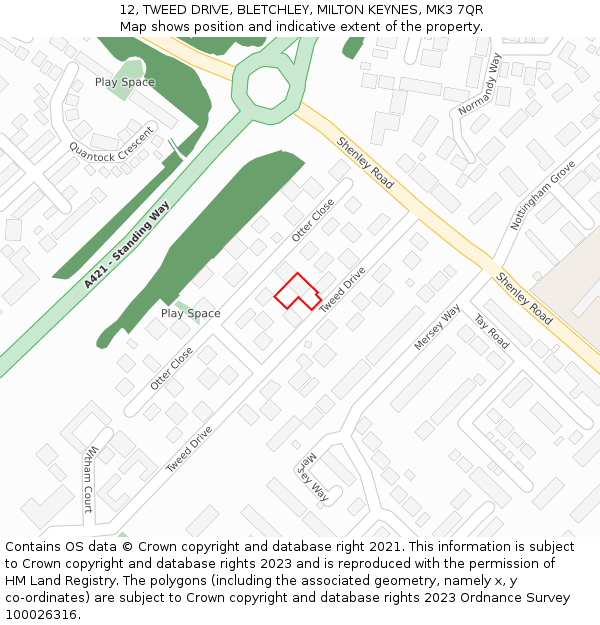 12, TWEED DRIVE, BLETCHLEY, MILTON KEYNES, MK3 7QR: Location map and indicative extent of plot