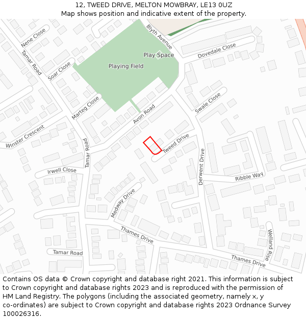 12, TWEED DRIVE, MELTON MOWBRAY, LE13 0UZ: Location map and indicative extent of plot