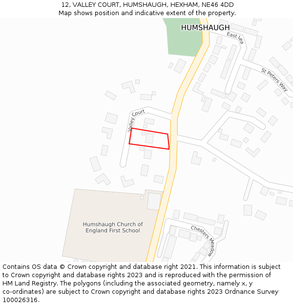 12, VALLEY COURT, HUMSHAUGH, HEXHAM, NE46 4DD: Location map and indicative extent of plot