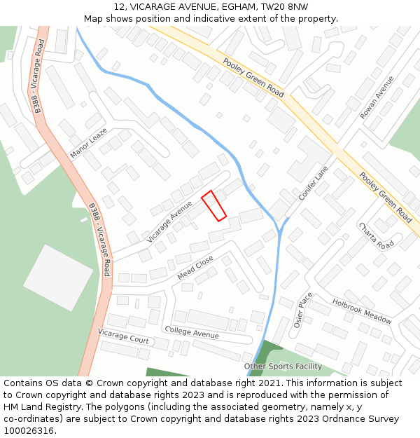 12, VICARAGE AVENUE, EGHAM, TW20 8NW: Location map and indicative extent of plot