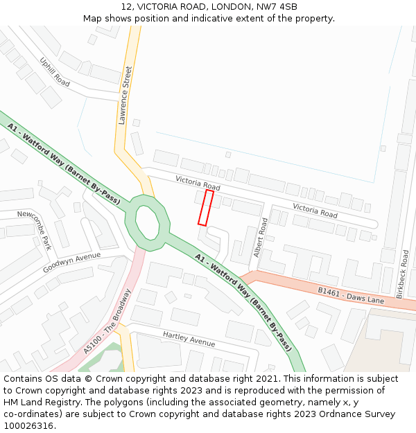 12, VICTORIA ROAD, LONDON, NW7 4SB: Location map and indicative extent of plot