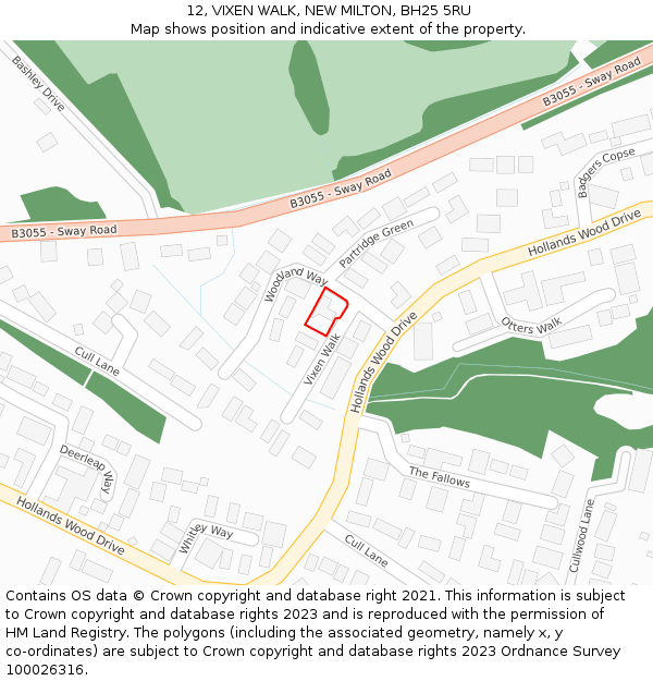 12, VIXEN WALK, NEW MILTON, BH25 5RU: Location map and indicative extent of plot