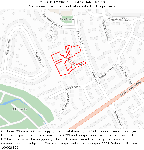 12, WALDLEY GROVE, BIRMINGHAM, B24 0GE: Location map and indicative extent of plot