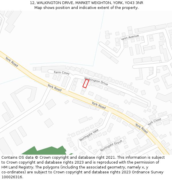 12, WALKINGTON DRIVE, MARKET WEIGHTON, YORK, YO43 3NR: Location map and indicative extent of plot