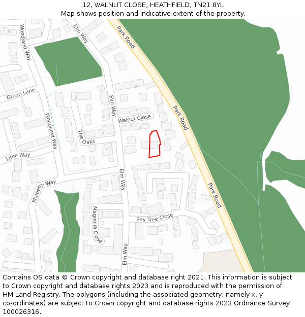 12, WALNUT CLOSE, HEATHFIELD, TN21 8YL: Location map and indicative extent of plot