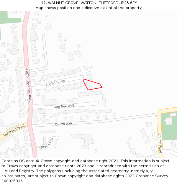 12, WALNUT GROVE, WATTON, THETFORD, IP25 6EY: Location map and indicative extent of plot