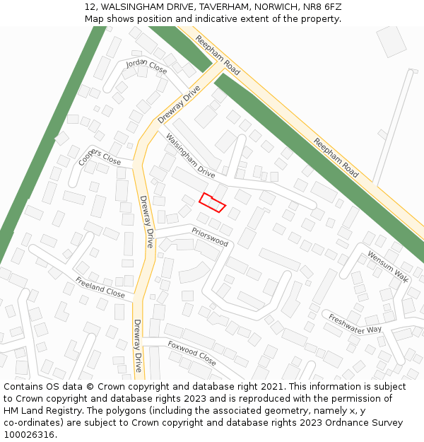 12, WALSINGHAM DRIVE, TAVERHAM, NORWICH, NR8 6FZ: Location map and indicative extent of plot