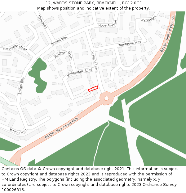 12, WARDS STONE PARK, BRACKNELL, RG12 0GF: Location map and indicative extent of plot