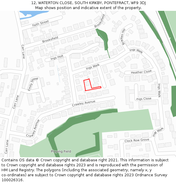 12, WATERTON CLOSE, SOUTH KIRKBY, PONTEFRACT, WF9 3DJ: Location map and indicative extent of plot