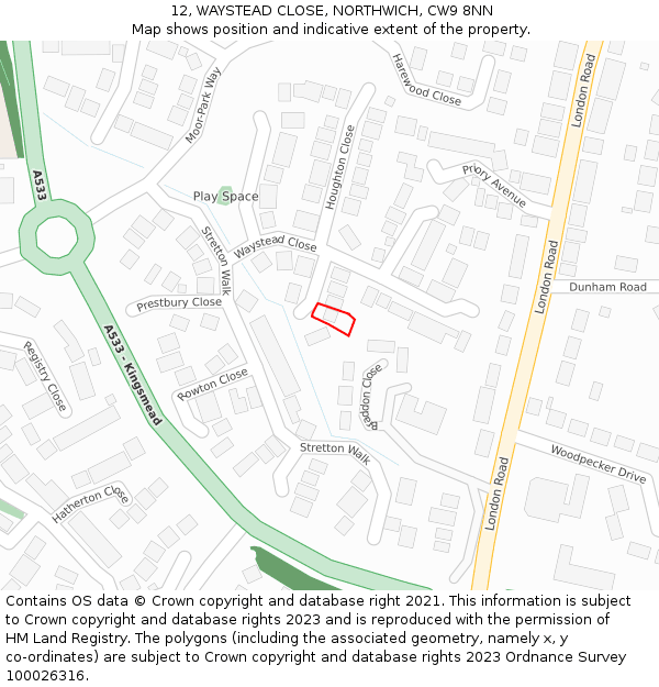 12, WAYSTEAD CLOSE, NORTHWICH, CW9 8NN: Location map and indicative extent of plot