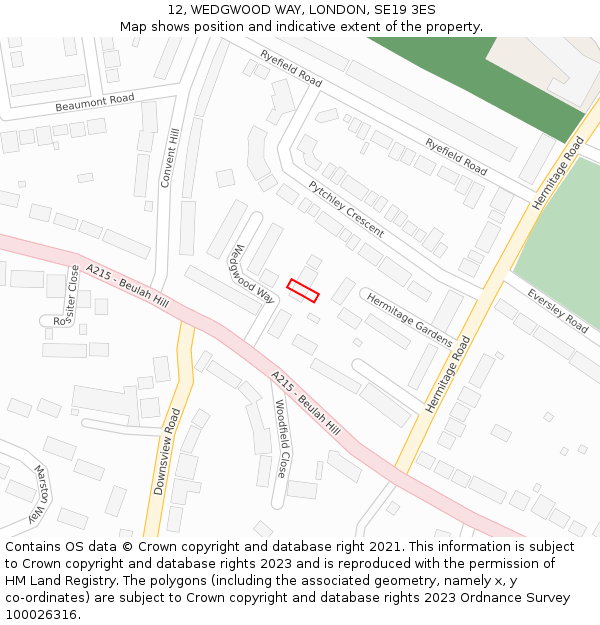 12, WEDGWOOD WAY, LONDON, SE19 3ES: Location map and indicative extent of plot