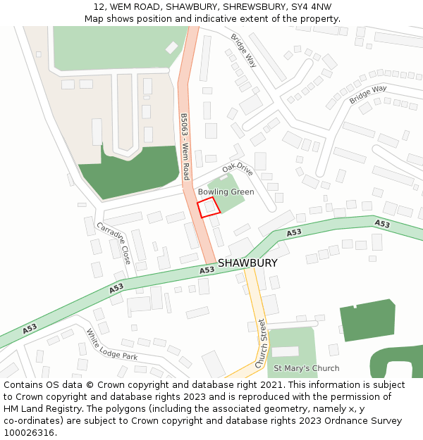 12, WEM ROAD, SHAWBURY, SHREWSBURY, SY4 4NW: Location map and indicative extent of plot