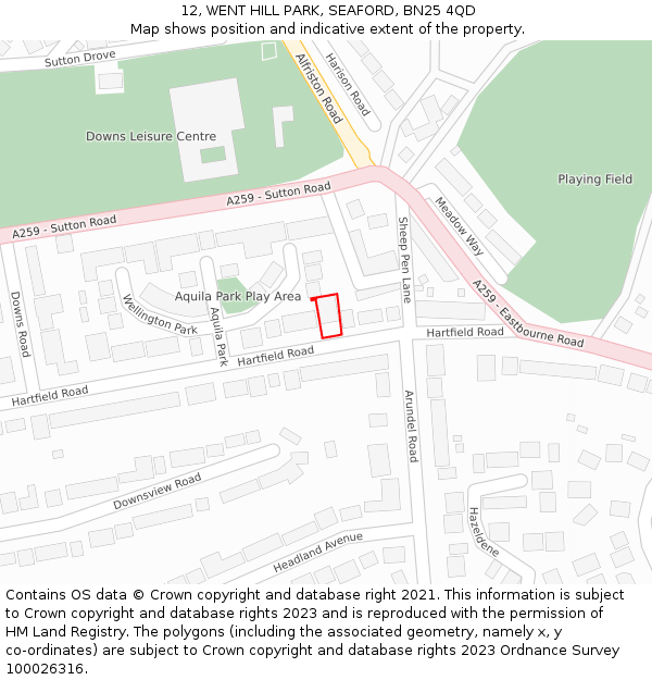 12, WENT HILL PARK, SEAFORD, BN25 4QD: Location map and indicative extent of plot