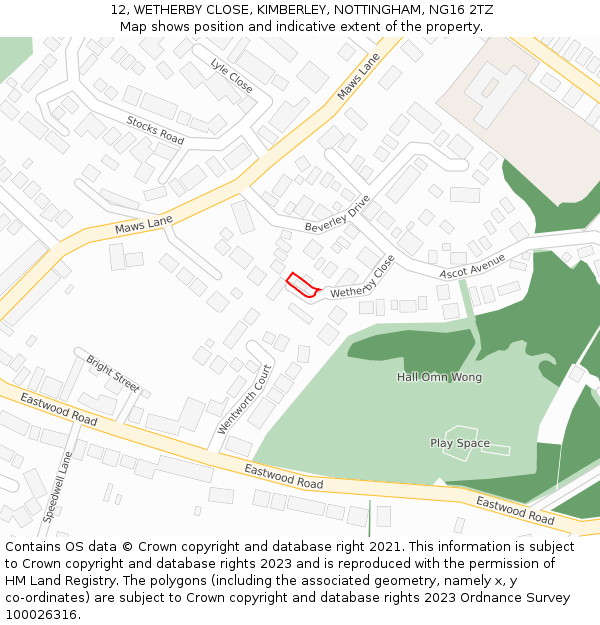 12, WETHERBY CLOSE, KIMBERLEY, NOTTINGHAM, NG16 2TZ: Location map and indicative extent of plot