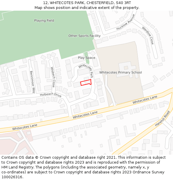 12, WHITECOTES PARK, CHESTERFIELD, S40 3RT: Location map and indicative extent of plot