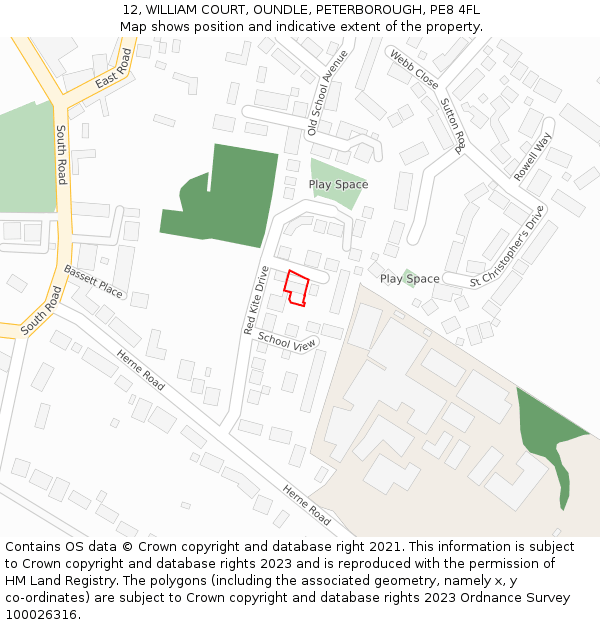 12, WILLIAM COURT, OUNDLE, PETERBOROUGH, PE8 4FL: Location map and indicative extent of plot