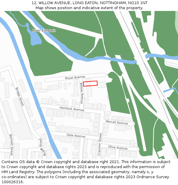 12, WILLOW AVENUE, LONG EATON, NOTTINGHAM, NG10 1NT: Location map and indicative extent of plot