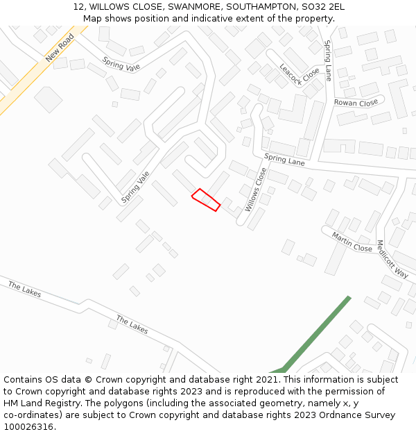 12, WILLOWS CLOSE, SWANMORE, SOUTHAMPTON, SO32 2EL: Location map and indicative extent of plot