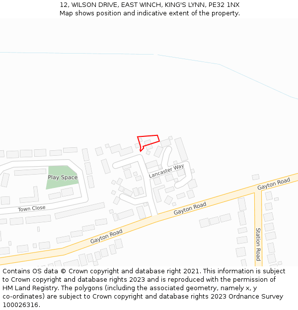 12, WILSON DRIVE, EAST WINCH, KING'S LYNN, PE32 1NX: Location map and indicative extent of plot