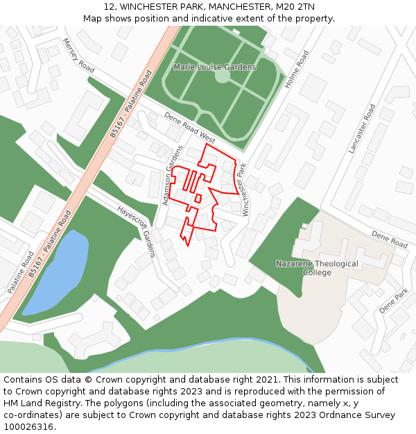 12, WINCHESTER PARK, MANCHESTER, M20 2TN: Location map and indicative extent of plot