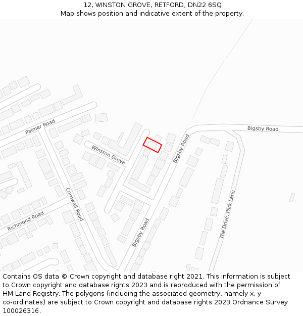 12, WINSTON GROVE, RETFORD, DN22 6SQ: Location map and indicative extent of plot