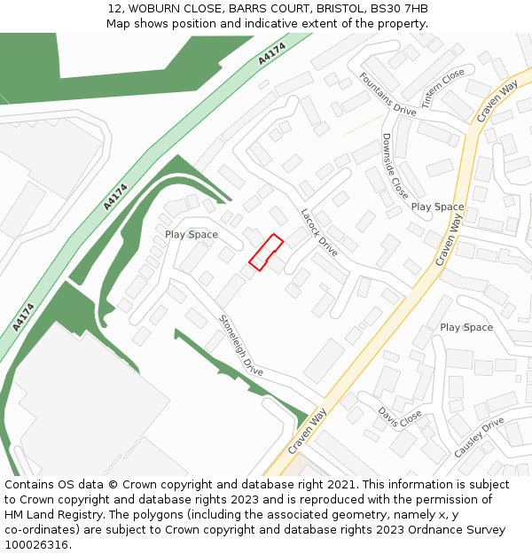 12, WOBURN CLOSE, BARRS COURT, BRISTOL, BS30 7HB: Location map and indicative extent of plot