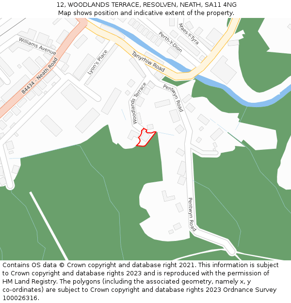 12, WOODLANDS TERRACE, RESOLVEN, NEATH, SA11 4NG: Location map and indicative extent of plot