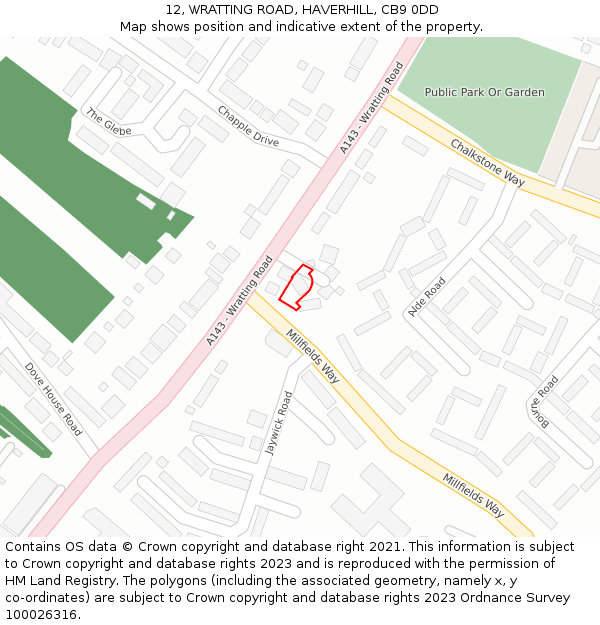 12, WRATTING ROAD, HAVERHILL, CB9 0DD: Location map and indicative extent of plot