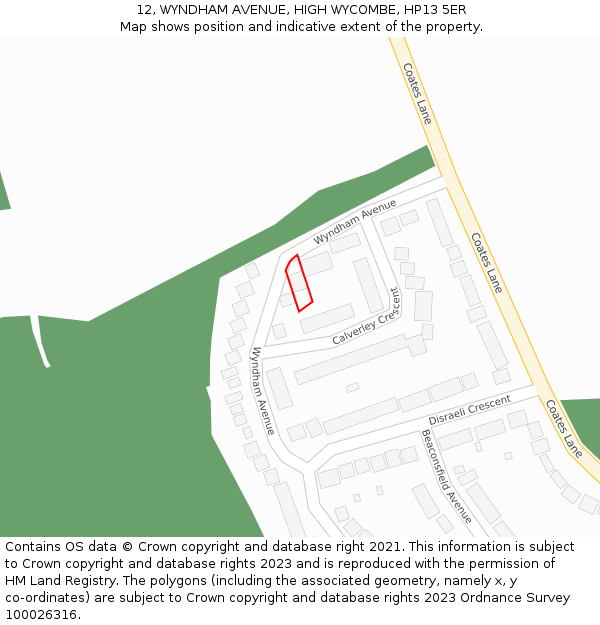 12, WYNDHAM AVENUE, HIGH WYCOMBE, HP13 5ER: Location map and indicative extent of plot