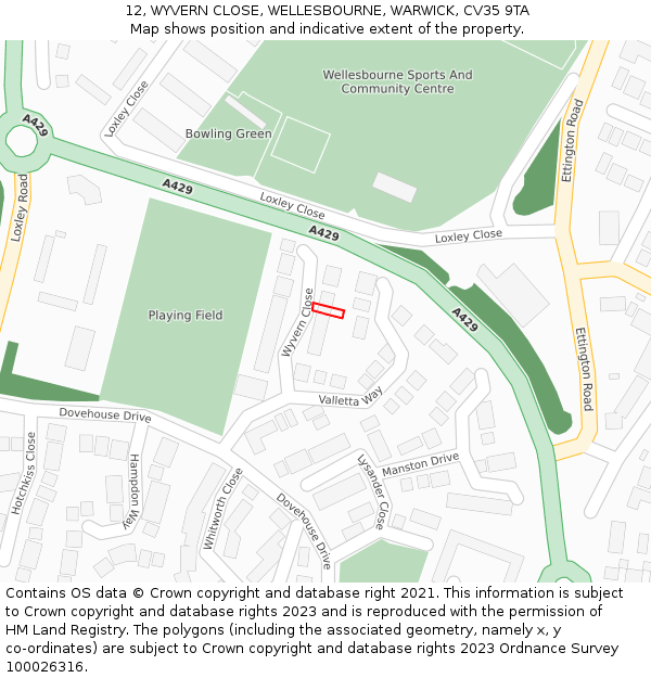 12, WYVERN CLOSE, WELLESBOURNE, WARWICK, CV35 9TA: Location map and indicative extent of plot