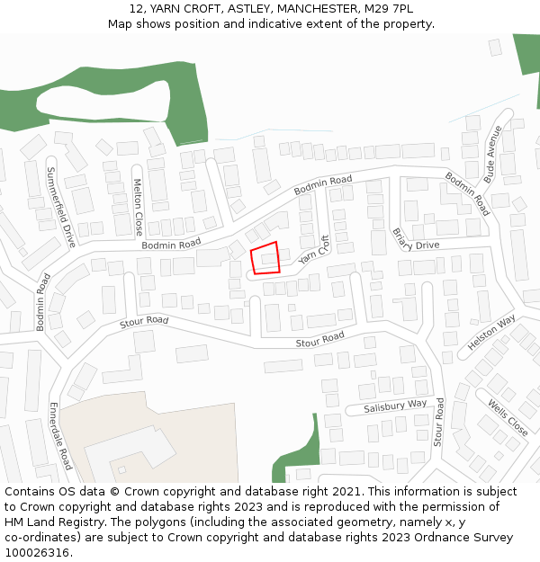 12, YARN CROFT, ASTLEY, MANCHESTER, M29 7PL: Location map and indicative extent of plot