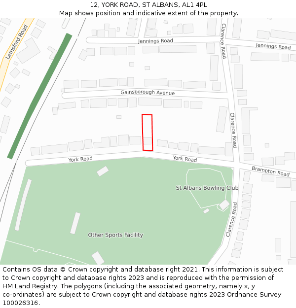 12, YORK ROAD, ST ALBANS, AL1 4PL: Location map and indicative extent of plot