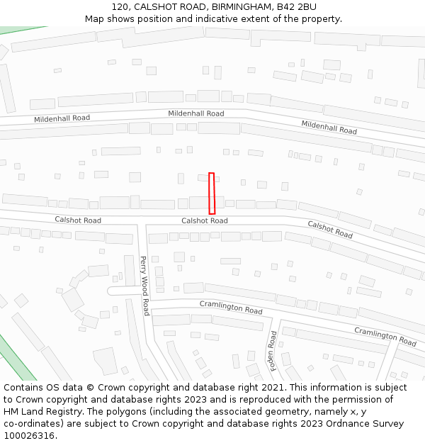 120, CALSHOT ROAD, BIRMINGHAM, B42 2BU: Location map and indicative extent of plot