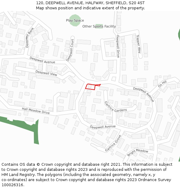 120, DEEPWELL AVENUE, HALFWAY, SHEFFIELD, S20 4ST: Location map and indicative extent of plot