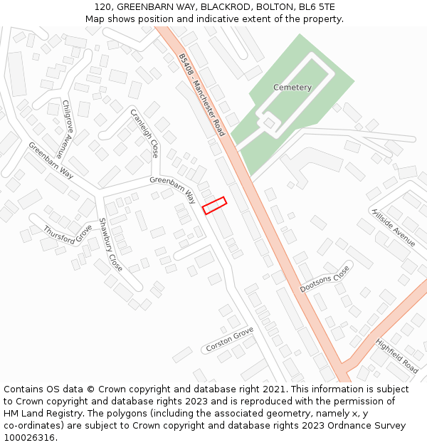 120, GREENBARN WAY, BLACKROD, BOLTON, BL6 5TE: Location map and indicative extent of plot