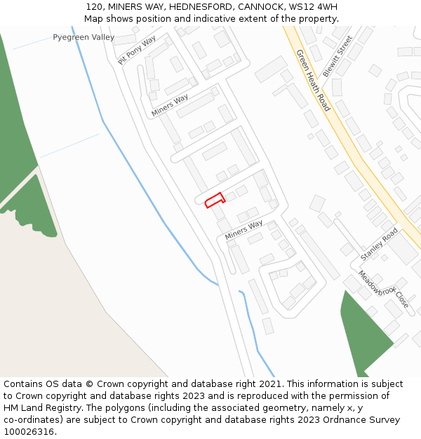 120, MINERS WAY, HEDNESFORD, CANNOCK, WS12 4WH: Location map and indicative extent of plot