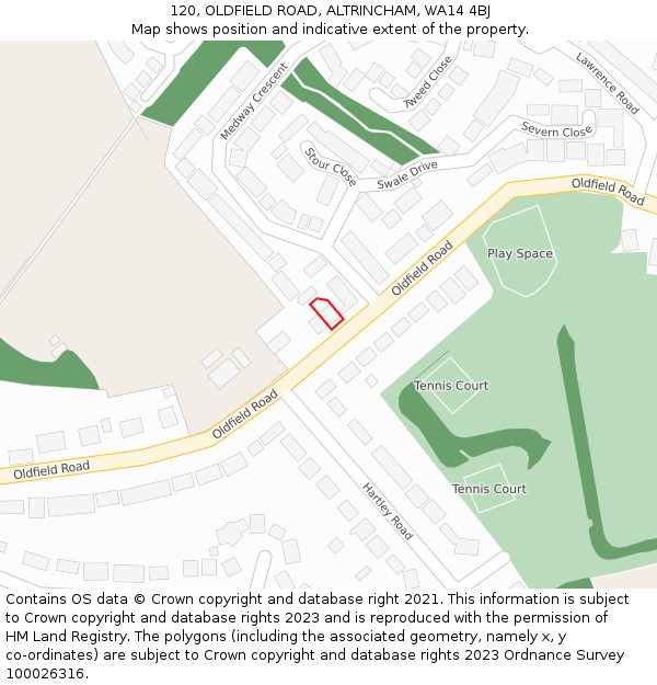 120, OLDFIELD ROAD, ALTRINCHAM, WA14 4BJ: Location map and indicative extent of plot