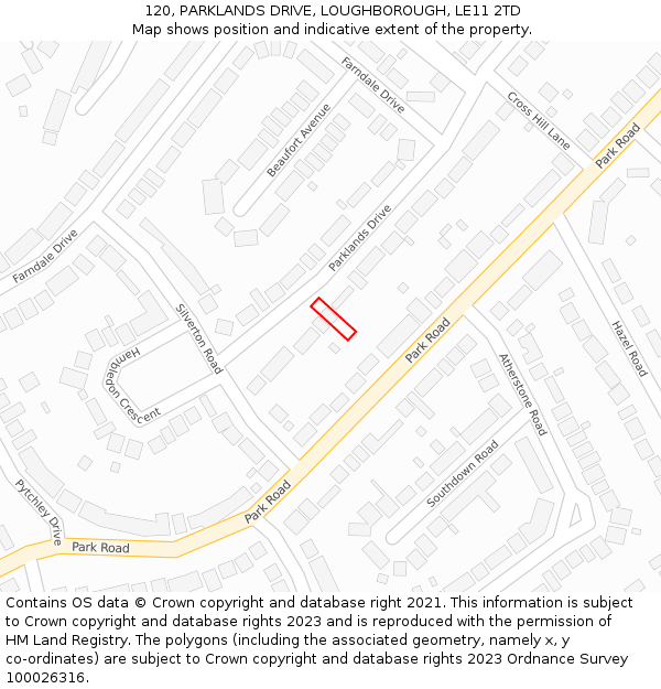 120, PARKLANDS DRIVE, LOUGHBOROUGH, LE11 2TD: Location map and indicative extent of plot