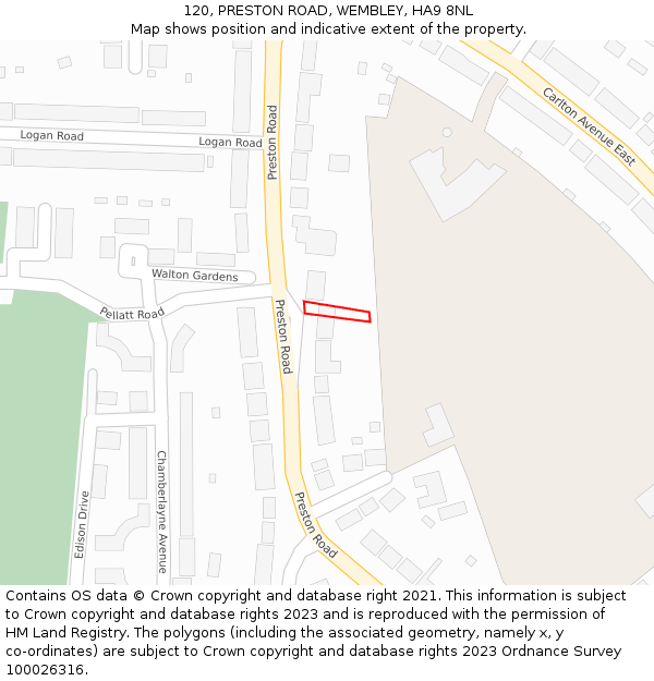 120, PRESTON ROAD, WEMBLEY, HA9 8NL: Location map and indicative extent of plot