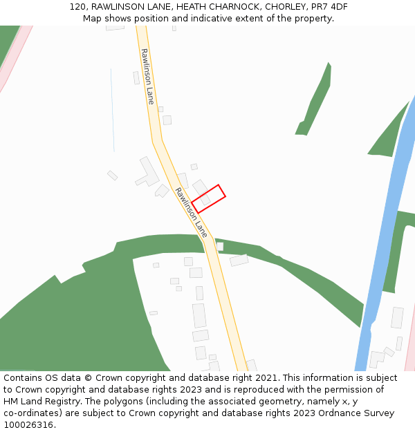 120, RAWLINSON LANE, HEATH CHARNOCK, CHORLEY, PR7 4DF: Location map and indicative extent of plot