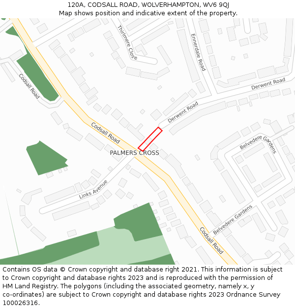 120A, CODSALL ROAD, WOLVERHAMPTON, WV6 9QJ: Location map and indicative extent of plot