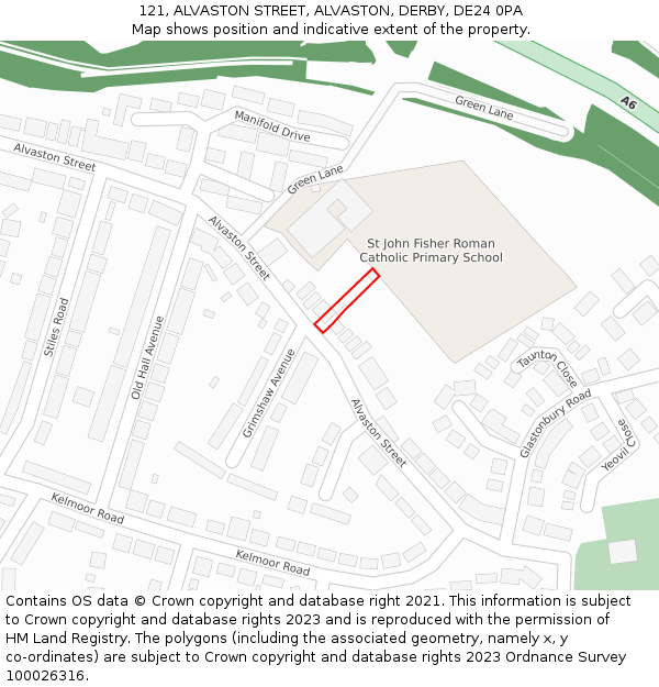 121, ALVASTON STREET, ALVASTON, DERBY, DE24 0PA: Location map and indicative extent of plot