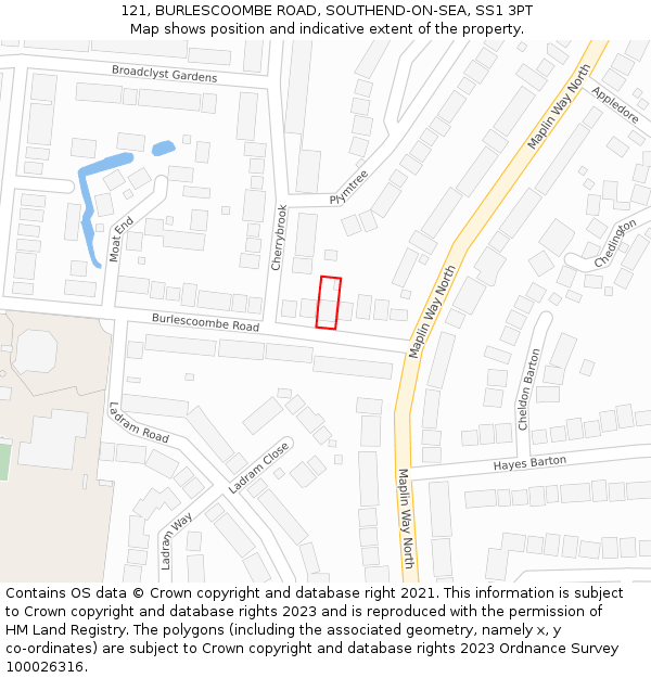 121, BURLESCOOMBE ROAD, SOUTHEND-ON-SEA, SS1 3PT: Location map and indicative extent of plot