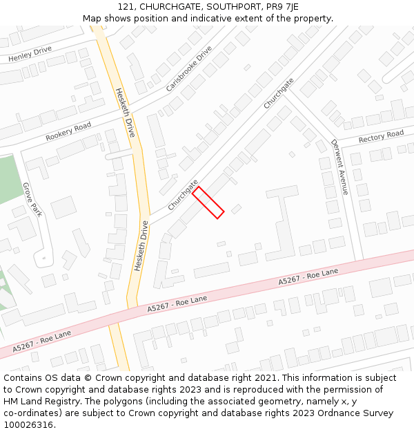 121, CHURCHGATE, SOUTHPORT, PR9 7JE: Location map and indicative extent of plot