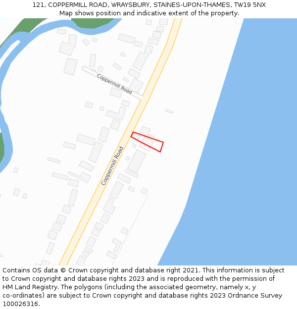 121, COPPERMILL ROAD, WRAYSBURY, STAINES-UPON-THAMES, TW19 5NX: Location map and indicative extent of plot