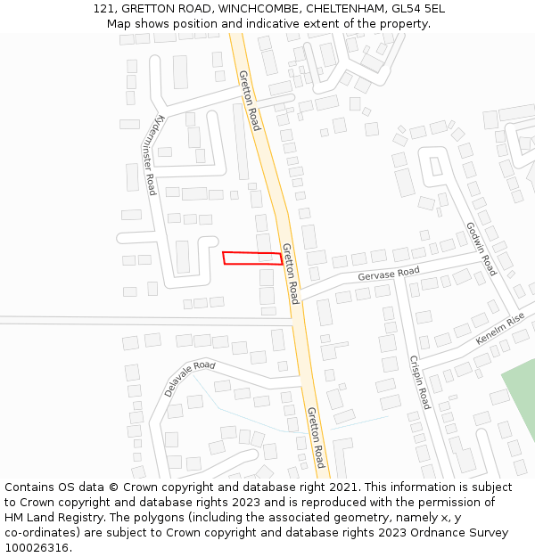 121, GRETTON ROAD, WINCHCOMBE, CHELTENHAM, GL54 5EL: Location map and indicative extent of plot