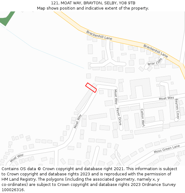 121, MOAT WAY, BRAYTON, SELBY, YO8 9TB: Location map and indicative extent of plot