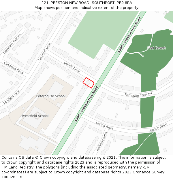 121, PRESTON NEW ROAD, SOUTHPORT, PR9 8PA: Location map and indicative extent of plot