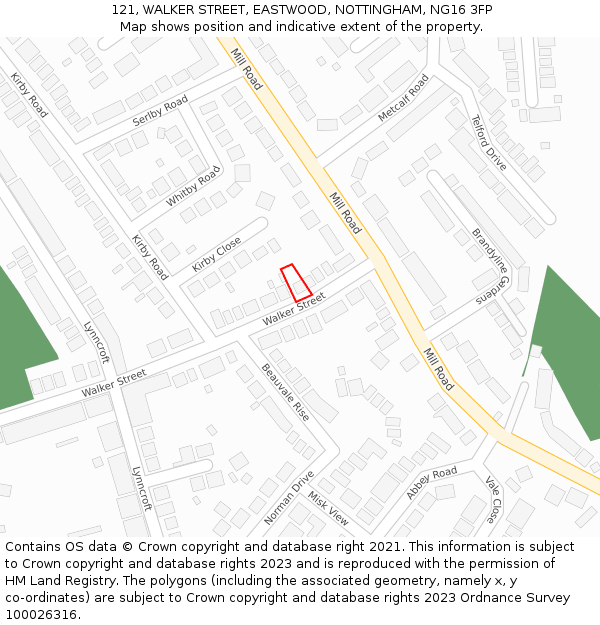 121, WALKER STREET, EASTWOOD, NOTTINGHAM, NG16 3FP: Location map and indicative extent of plot